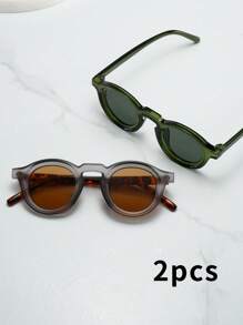 2 buc/set ochelari de soare minimalisti cu ramă rotundă vintage unisex, potriviți pentru condus, călătorii, timp liber, sporturi în aer liber, utilizare zilnică pentru vacanță la plajă de vară, activități în aer liber, călătorii