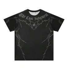 数码印花，学院风，男士T恤搭配短袖套头衫，宽松，夏季休闲，街头装，春夏复古T恤 - 黑色 - 查看 3