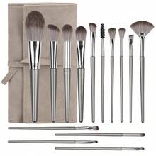 Brochas de Maquillaje, Set de 14 Brochas Profesionales, Set de Brochas para Ojos y Rostro, Brochas para Base, Brochas para Sombras de Ojos, Brochas Cosméticas, con Bolsa de PU, Grisáceo - Gris Claro - Ver 8