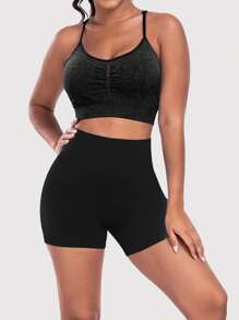 3pcs/Set Yoga Outfit Including Sports Bra, High Waist Pants & Peach Hip Yoga Shorts