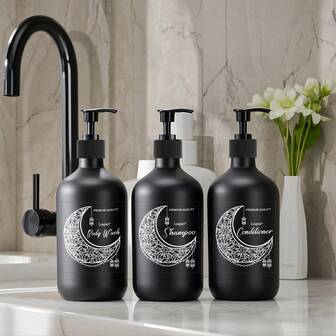 3 Packs Plastic Pump Dispensers For Shampoo, Conditioner, Body Wash - Refillable Bathroom Dispenser Set,Dish And Hands Soap Bottle ,Kitchen Bathroom Storage Dispenser Bottle For Bathroom Kitchen Lotion Liquid Soap Dispenser