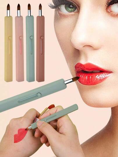新款美容工具便携式伸缩唇刷，带自动密封和盖刷迷你伸缩口红刷，便携卫生，适合家庭、办公室和旅行使用