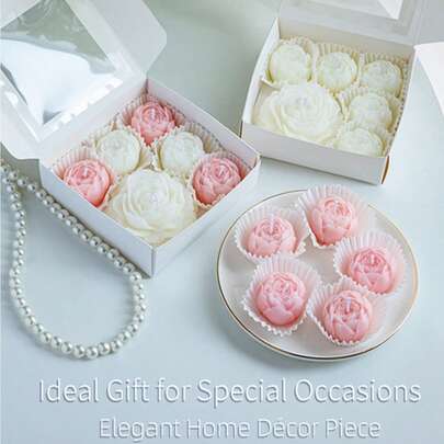 6 件套牡丹花香薰蜡烛套装，无烟大豆蜡烛装饰品，适合母亲节、婚礼、毕业典礼、生日、情人节送给家人和朋友的礼物