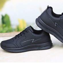 Sapatos Casuais de Couro Masculinos, Tênis Esportivos Antiderrapantes, Sapatos de Trabalho Pretos Leves, de Sola Macia e Confortáveis
