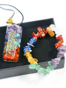 1pc/Set Round, Moon, Rectangular, Slim Rectangular 7 Chakra Necklace And Bracelet Combination, Best Gift For Family And Friends