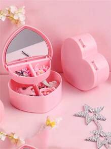 1pc Double Layer Heart Shaped Mirrored Jewelry Storage Box, Women Makeup Organizer Suitable For Jewelry & Accessories Like Earrings, Rings, Necklaces, Multi-Functional Desktop Storage Box, Gift For Her
