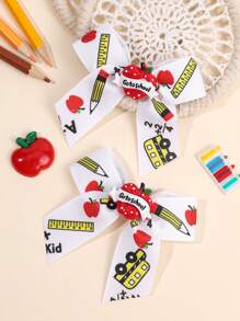 2 piezas Clips de lazo para el cabello para el regreso a la escuela para niñas, Clips de caimán con lazo lindo con regla, manzana, libros, pasadores de cinta grosgrán, pasadores de cabello para coletas de niña pequeña, regalo de uniforme para el primer día de clases y temporada de graduación, accesorios para el cabello de estudiantes en el aula.