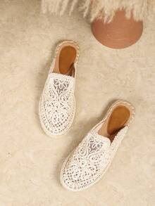 2025夏季女士新款沙滩度假平底渔夫鞋镂空透气波西米亚草编底一脚蹬女士凉鞋