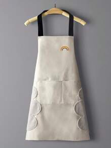 1 pieza Delantal impermeable y resistente al aceite unisex, adecuado para cocina moderna en el hogar, se puede usar en la cocina, baño y el hogar. Patrón de logotipo aleatorio (Arcoíris o Cactus), Bolsillo aleatorio (1 o 2), Color de tira para el hombro aleatorio (Negro o Blanco), Cabeza de ciervo pequeña aleatoria (Roja o Blanca)