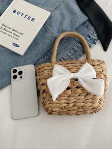 The New Mini Woven Bow Handbag With A Minimum Of 1 Piece Is Stylish And Avant-Garde, With Ample Capacity And Comfortable Touch. It Has Strong Practicality And Is Suitable For Both Boy And Girl To Use For Daily Shopping, Picnics, And Spring Outings. This Is The Best Choice For Giving Gifts To Family, Friends, And Classmates. - Straw Handbag - View 5