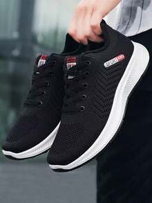 Zapatillas De Tenis Deportive De Moda Para Hombre, Malla Transpirable Casual Material Superior De Alta Calidad, Transpirable, Ligero, Cómodo, Seguro, Duradero, Material Único Y Respetuoso Con El Medio Ambiente, Suela Suave Diseñada Para Adaptarse A Sus Pies, Ligero Y Cómodo, Libremente Flexible, Altamente Elástico, Suave, Adecuado Para Fiesta, Deportes, Ocio, Caminar, Viajar, Ejercicio Jogger Y Otras Ocasiones. - Negro - Ver 2