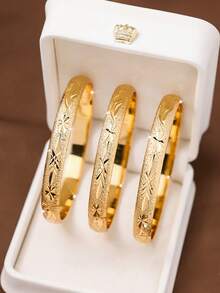 1/3/6pcs Traditional 24k Gold Plated Handcrafted Star And Angel Wing Design Bangles, Suitable For Daily Wear And Gift For Women, No Box Included - Gold - View 3
