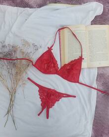 Lenceria sexy para mujer con aberturas, conjunto de lenceria para dama atrevido, conjunto de lenceria de encaje y transparente - Rojo - Ver 1