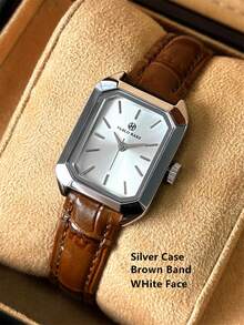 Pablo Raez 1 件金色女士手表矩形 18K 金色 IPG 镀层女士手表 SUS304 不锈钢方形表壳顶级全新设计正装石英复古手表优雅女士时尚白色表盘条形刻度高品质女士学生流行腕表舒适黑色超细纤维皮革 50 米防水柔软透气表带休闲青少年女孩可爱手表送给朋友或家人的精美礼物适合日常生活/工作/派对装饰生日礼物