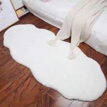 1pc Faux Rabbit Fur Asymmetrical Cream Solid Colored Rug, Ultra Soft & Cozy 4-Season Carpet For Living Room Coffee Table, Bedroom Bedside, Sofa, Office Chair Cushion, Study & Entryway Decor - Multicolor - View 3