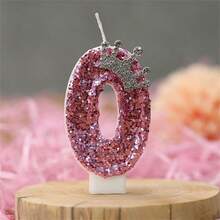 1pc Pink Crown Birthday Candle, Sparkling Number Candle Cake Decor With Glitter, Suitable For Girl, Lady, Anniversary Celebration - Multicolor - View 19