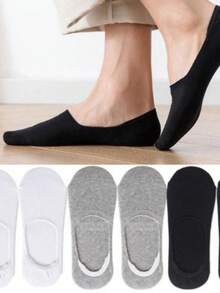 KIT 3 6 12 Pairs Black Flat Invisible Socks Unisex Solid Breathable Thin 35-40 - 彩色 - 查看 4