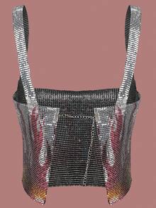 Sexy Backless Sequin Party Crop Top - Silver - View 5