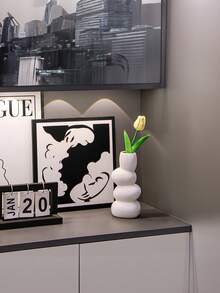 1 pieza Jarrón de flores de plástico premium irrompible, decorativo, moderno, minimalista, de estilo Wabi-Sabi, con acabado mate, ligero y resistente al agua - Blanco - Ver 4