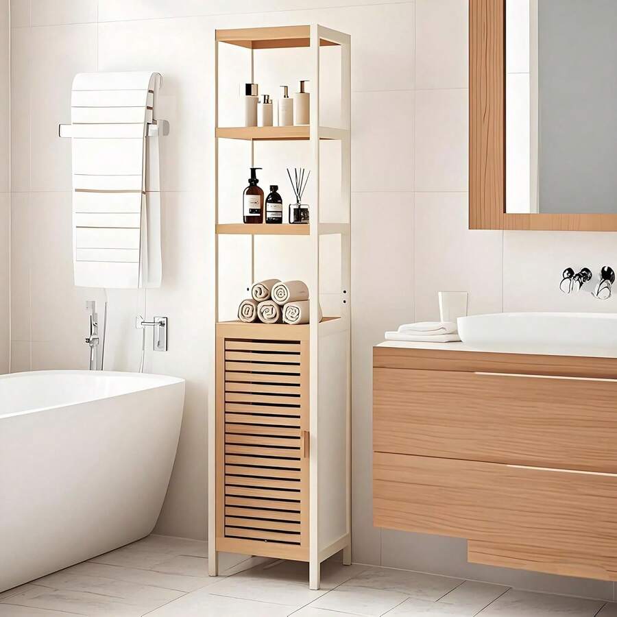 PERRTWDLF Shelves With Simple Design, Hallway Shelves For Bathrooms, Bamboo, Homemade Shelves, Storage Shelves With 3 Compartments - 160*35*35 - Xem 1