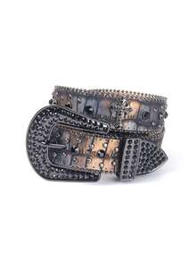 Rhinestone Buckle Street Fashion Cross Studded Western Cowboy Boys Girls Alligator Texture Zinc Alloy Rhinestone Belt, Suitable For All Seasons Autumn-Winter Accessories,Suitable For Teens, Youth,Men,Casual, Outdoor, Athletic, Vacation, Graduation Gifts, Birthday, Daily Wear - A - View 13