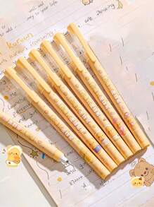 Caja de 6 Bolígrafos de punta recta, bolígrafos neutros de carbono de alta calidad con estilo chino para uso estudiantil en exámenes, bolígrafos de aguja negros de secado rápido con diseños de dibujos animados estilo Ins para volver a la escuela