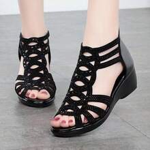 2025 New Soft Leather Roman Style Sandals For Women, Fashionable Mom Shoes Soft Bottom Wedge Heeled Summer Ladies Sandals