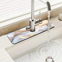 1 Stück Badematte mit Marmorprint, saugfähig und schnelltrocknend, wasserdicht und rutschfest für Badezimmer, Küche, Büro, Gewerbe, Bauernhof, Zuhause, dekorative Abtropfmatte für Wasserhähne