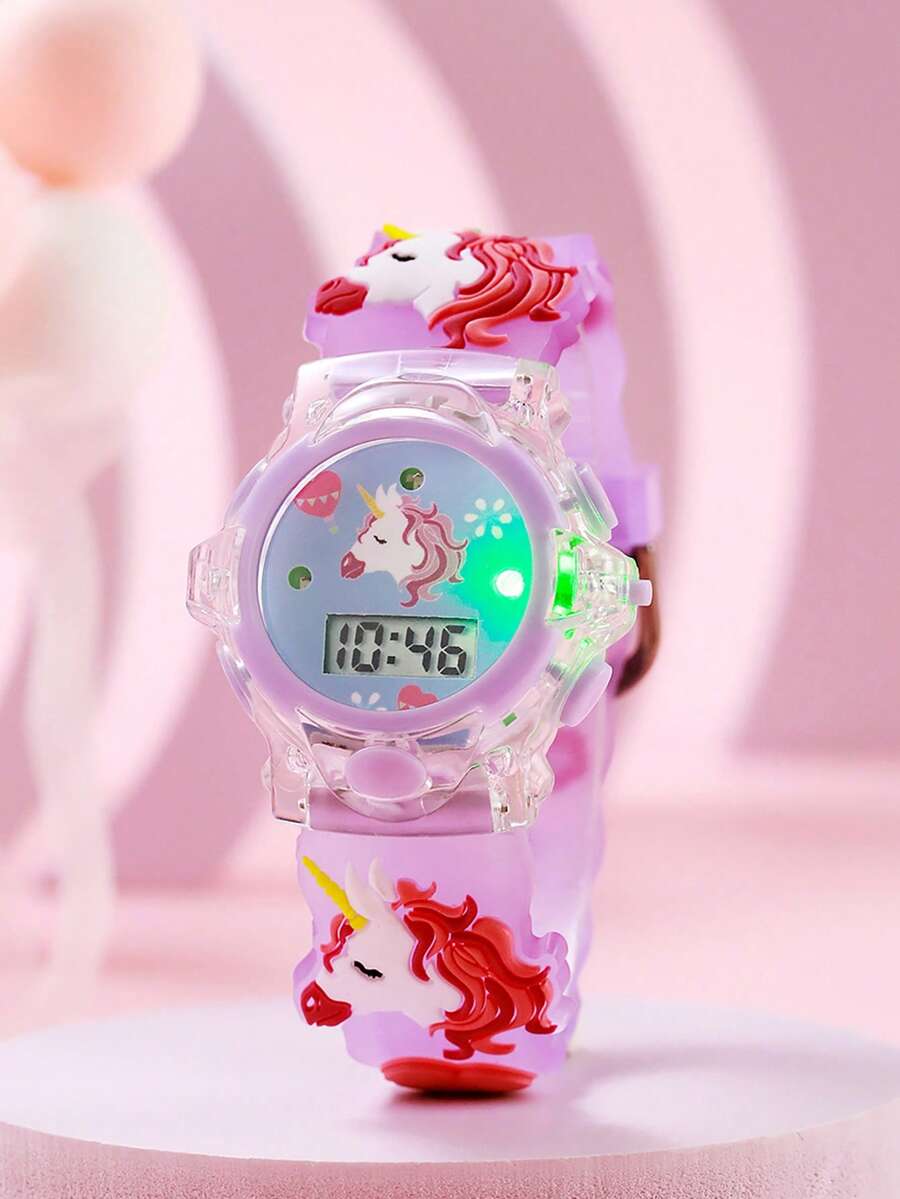 1 件 3D 可爱独角兽硅胶夜光石英手表，适合校园、生日礼物、万圣节礼物、年终促销、光棍节（无盒） - 紫色 - 查看 1