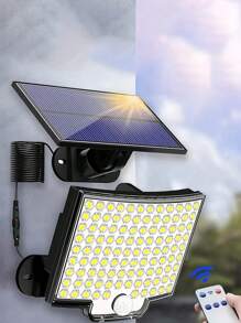 1 pieza Luz de pared exterior con sensor de movimiento alimentada por energía solar con 106 LED - Impermeable, haz de luz de 120°, incluye cable de 5,03 metros - Perfecta para acampar, jardines, pasillos y garajes