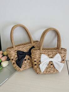 The New Mini Woven Bow Handbag With A Minimum Of 1 Piece Is Stylish And Avant-Garde, With Ample Capacity And Comfortable Touch. It Has Strong Practicality And Is Suitable For Both Boy And Girl To Use For Daily Shopping, Picnics, And Spring Outings. This Is The Best Choice For Giving Gifts To Family, Friends, And Classmates. - Straw Handbag - View 2