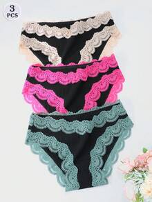 3Pcs/Set Women's Sexy Lace Cotton Underwear Briefs Soft Breathable Panties For Woman - Multicolor - View 1