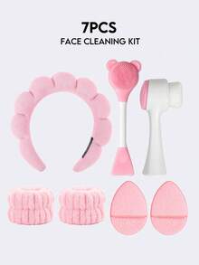 3/5/6 件洗脸头带和洗脸腕带、女孩水疗礼品水疗头带、洗脸淋浴瑜伽水疗头带、面膜刷、洗脸刷、花爪夹、护肤头带、美容、护肤产品、水疗、自我护理、护肤工具、面部护理、美容师用品、皮肤、洗面奶、面部 - 粉色 - 查看 4