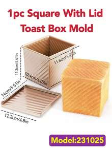 不粘烘焙蛋糕模具 - 面包吐司模具 - 玫瑰金水立方吐司模具 - 方形吐司模具 - 方形金色波纹带盖吐司盒 - 用于 DIY 自制面包制作 - 面包模具 - 节日烘焙工具 - 彩色 - 查看 3