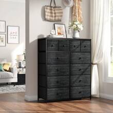12-Drawer White Storage Cabinet With Wood Top & Metal Frame – Modern Dresser For Bedroom, Living Room, Hallway & Closet Organization