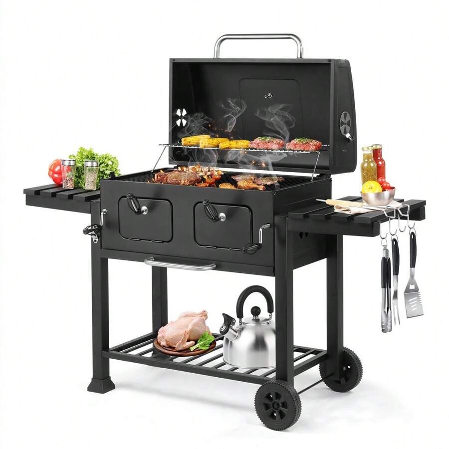 Heavy-Duty Oversize Charcoal Gril Garden Outdoor Liftable BBQ Picnics