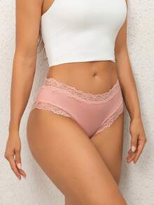 FINETOO 6pcs Women's Lace Trim Romantic Pastoral Style Pure Cotton Bikini Panty, Comfortable Maillard Color Series - Multicolor - View 4