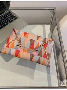Fashionable Envelope Bag With Triangle Graphic Patchwork, For Daily Use - Multicolor - View 9