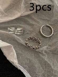 Set de 3 anillos retro simples de uso múltiple con números romanos desgastados, anillos de dedo de estilo hip hop a la moda y de banda abierta para mujeres estudiantes - Multicolor - Ver 6