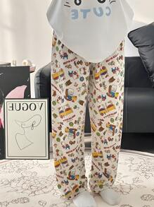 Sanrio Calças Casuais Femininas com Estampa Fofa de Desenho Animado, Calças de Pijama Confortáveis e Soltas, Adequadas para Todas as Estações, Outono