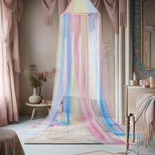 AIBOYING 1pc Rainbow Bed Canopy, Colorful Princess Fairy Tale Tent Playhouse, Pink Dome Reading Corner, Unicorn Theme Party Decor Love Valentine - Multicolor - View 7