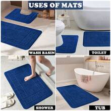 VELVETIO Bath Mat Set 2 Piece Non Slip Rubber Pedestal And Bath Mat Set Toilet Greek Bathroom Rug New - Royal Blue - View 6