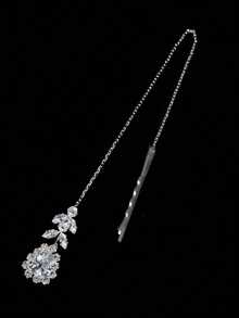 1pc Gold Frontal Pearl Leaf And Cubic Zirconia Pendant Hair Clip, Head Chain, Bridal Maid Wedding Party Makeup Dance Party Dress Up Headpiece For Valentine Celebration, Mom, Mother, Mother's Day, Gift, Bride To Be, Hair Accessories For Women