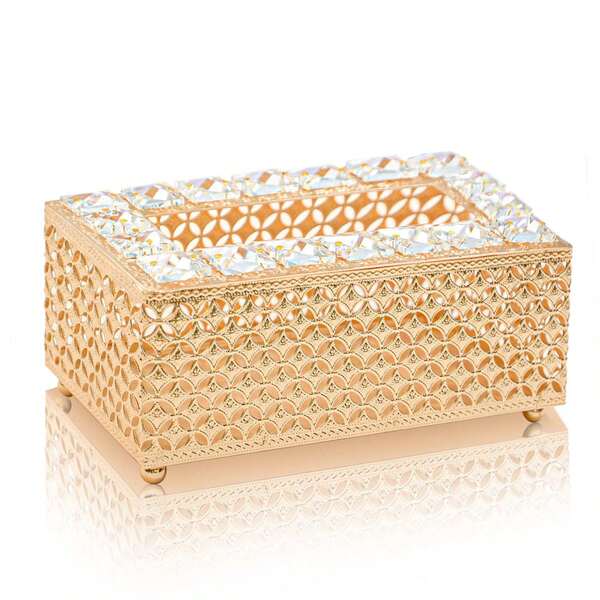 1 pachet cutie de șervețele de masă cu cristal auriu, cutie elegantă de depozitare pentru șervețele, suport metalic de lux pentru șervețele pentru șervețele, cutie de depozitare pentru șervețele pentru baie, sufragerie, dormitor, potrivită pentru piese centrale pentru acasă, sufragerie, masă cutie pentru șervețele de birou