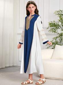 Tween Girl Middle East/Arab Style Embroidered Robe, Southeast Asia Dubai Long Robe - Multicolor - View 5