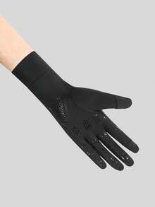 1 Pair Women's Mid-Length Sun Protection Gloves, Summer Breathable Anti-Slip Cycling Ice Silk Fingerless Flip Cover Gloves - Black - View 4