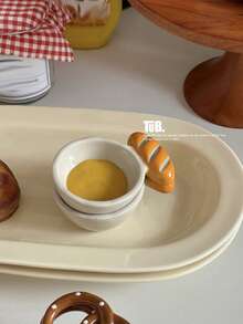 Asymmetrical Ceramic Bowl, Bread Design Dipping Sauce Dish, Creative Seasoning Container With Spoon Back To School,School Supplies - Multicolor - View 11