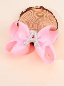 1pc Pearl 26 Letter Fashionable Hot Pink Bow Hair Clip For Girls, Optional A-Z Name Letter Large Upturned Hair Clip For Girls, Teens Hair Accessories Gift - Pink - View 18