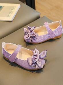 Mayorista 2025 Otoño Nueva versión coreana Zapatos de princesa para niñas, zapatos planos con lazo para niñas - Morado - Ver 1