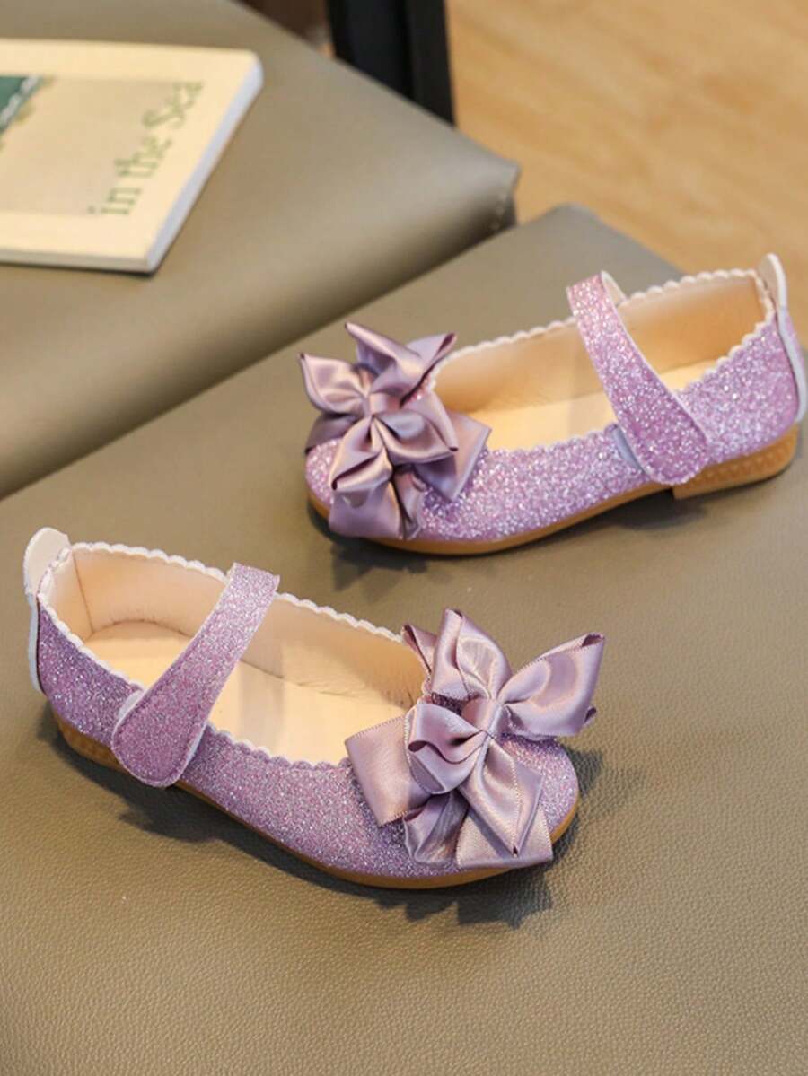 Mayorista 2025 Otoño Nueva versión coreana Zapatos de princesa para niñas, zapatos planos con lazo para niñas - Morado - Ver 1